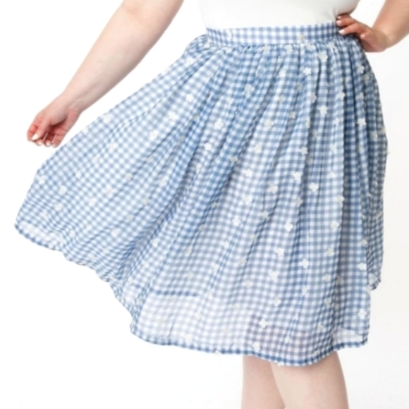 Unique Vintage Dresses & Skirts - Unique Vintage Magnolia Place NWT blue gingham swing skirt size small